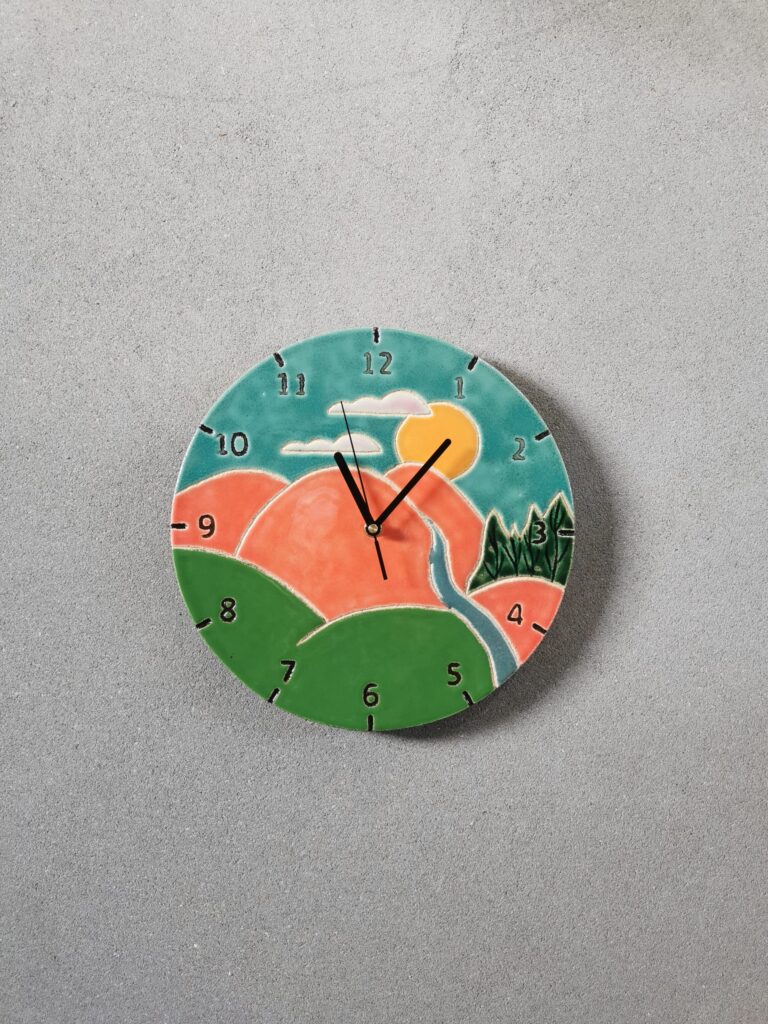 dekoracyjny zegar ścienny góry słońce lato